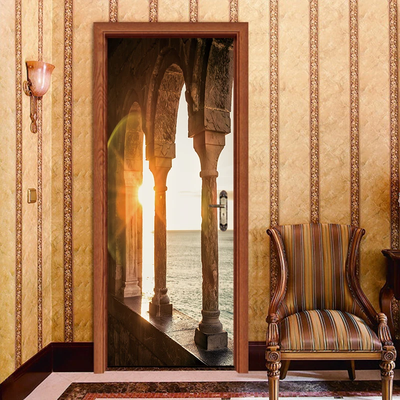 

Creative Vivid Stone Sunshine Door Stickers Mural PVC Self-adhesive Waterproof Modern Bedroom WallPaper Living Room Decoration