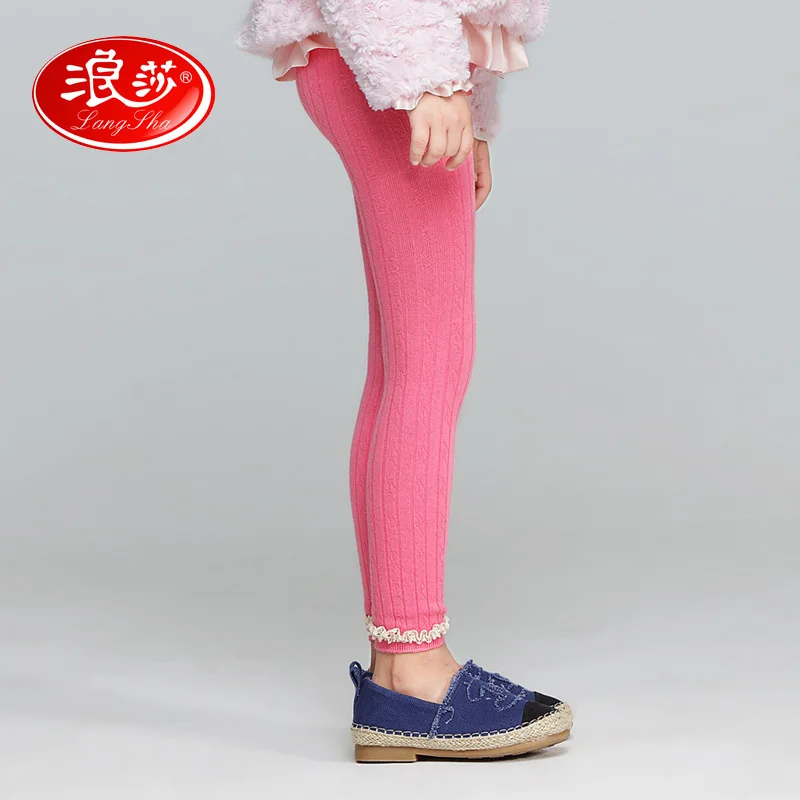 Autumn and winter child girl leggings Crochet Cable Knit combed cotton twisted rope kids ankle-length with lace rim | Мать и ребенок