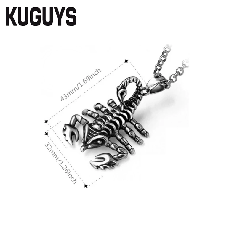 KUGUYS Rock Animal Scorpion Pendant Necklace Men's 316L Steel Jewelry Black Silver Colors Motorcycle Gangs Amulet Pendants Chain |