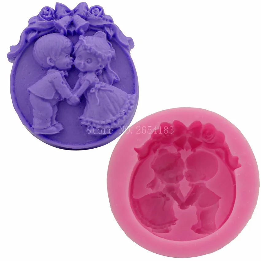 Girl & Boy Valentines Marry Kiss Silicone Fondant Soap 3D Cake Mold Cupcake Jelly Candy Chocolate Decoration Baking Tool FQ2948 images - 6