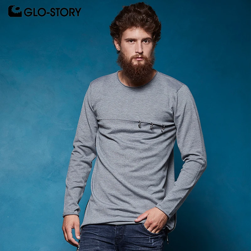 GLO-STORY 2018 Осеннее мужское повседневное кольцо с пайетками однотонный пуловер