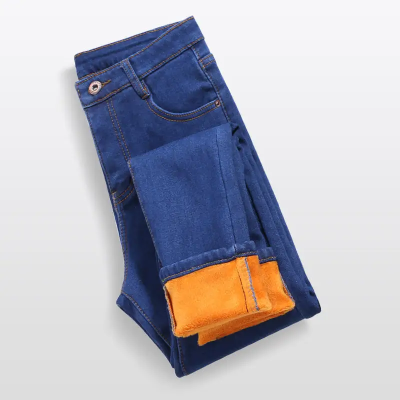 Dark blue Плюс бархатные джинсы женские с высокой талией Зимние джинсовые штаны бойфренд джинсы для женщин уличная одежда большого размера Теплые черные женские джинсы Q1705 - Цвет: Dark blue
