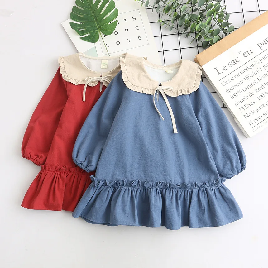 Girls Baby Candy Blue Red Color Preppy Dress Autumn Korean New Fashion Lovely Kids Clothing | Детская одежда и обувь