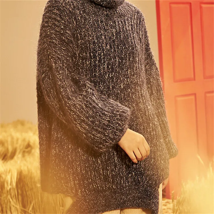 Женская шерстяная водолазка вязаная ручной работы Свободный пуловер с