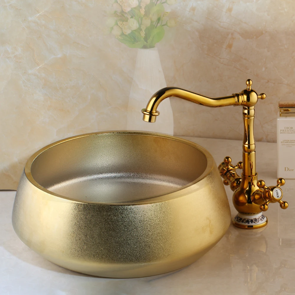 Basin faucet Sets 01 Смеситель с фигуркой лебедя для ванной, набор чаш, раковины, раковины, керамические раковины, полированный золотой кран, набор золотых керамических смесителей - Цвет: Basin faucet Sets 01