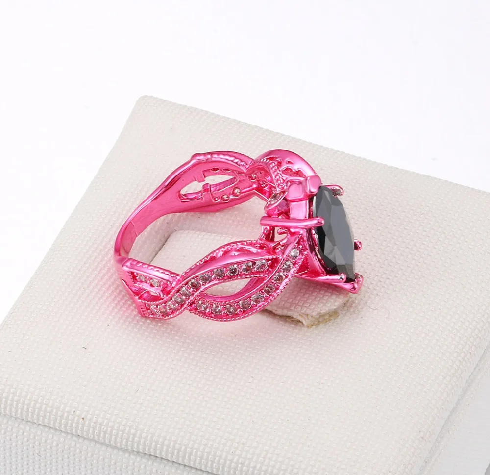 1 piece Black &amp 44 pieces White Zircon Prong Setting Pink Stainless Steel Ring | Украшения и аксессуары