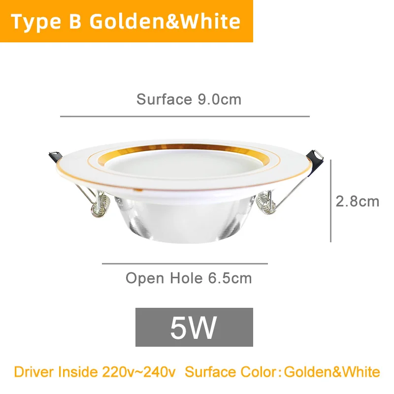 B Golden White 9W Kaguyahime тонкий светодиодный светильник 220 В светодиодный направленный свет 18 Вт 15 Вт 9 Вт 5 вт высокий яркий золотой белый круглый встраиваемый светильник для внутреннего освещения - Испускаемый цвет: B Golden White 9W