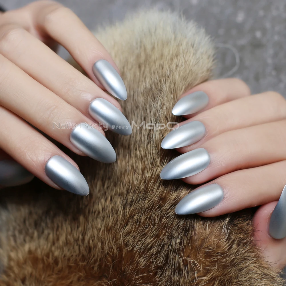 Новые серебристые матовые металлические шпильки красные средние крутые