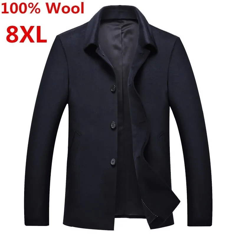 8XL 6XL мужское кашемировое пальто мужской Тренч из 100% шерсти однобортный шерстяной