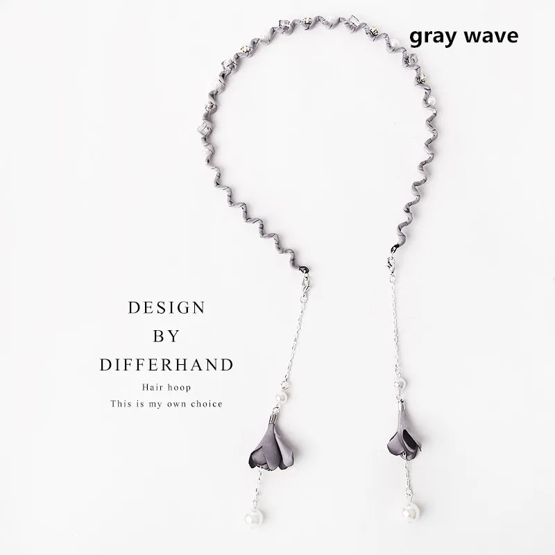 gray wave Милые цветы, жемчуг, ободок для волос, серьги с кисточками, обруч для волос, резинки для волос, ободок для волос для женщин, девушек, аксессуары для волос - Цвет: gray wave