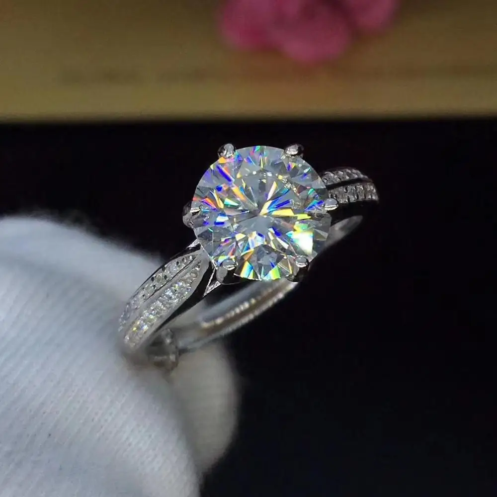 Round Silver Moissanite Ring 1ct D VVS Luxury Weding for Women | Украшения и аксессуары