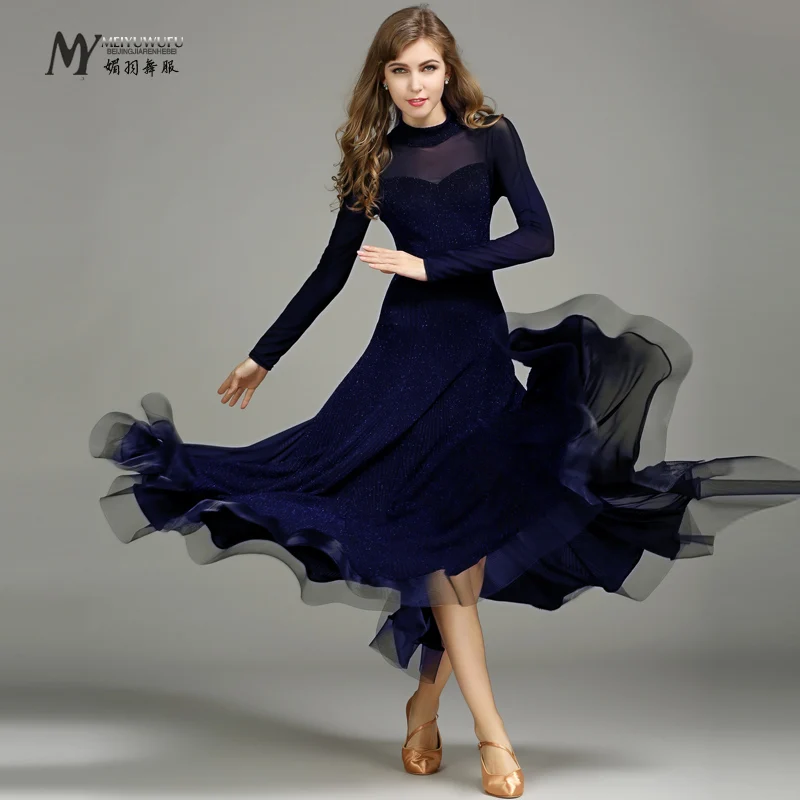 Бальное платье для танцев женская простая тренировка длинный рукав сценическая