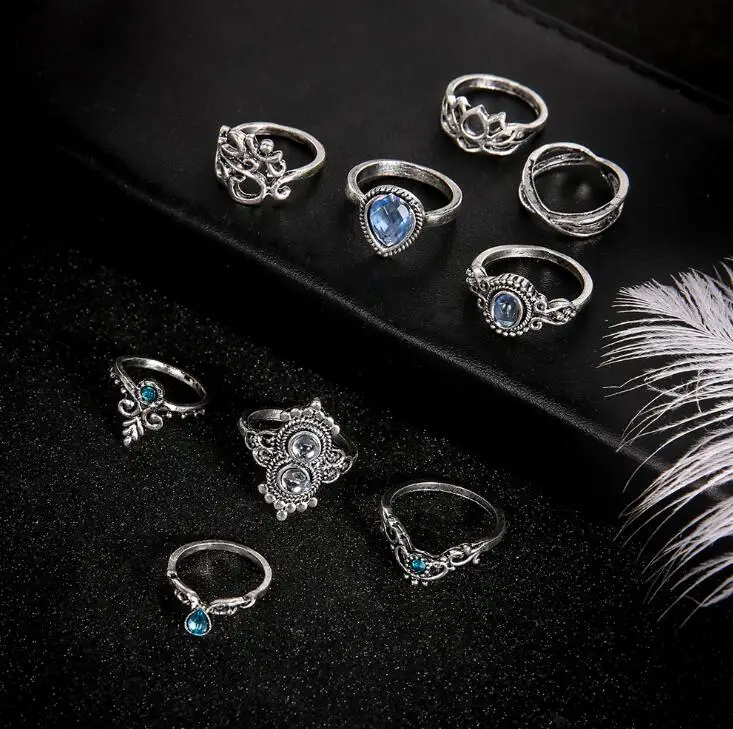 Женский комплект колец в стиле бохо набор с опалом 9 шт. | Украшения и аксессуары