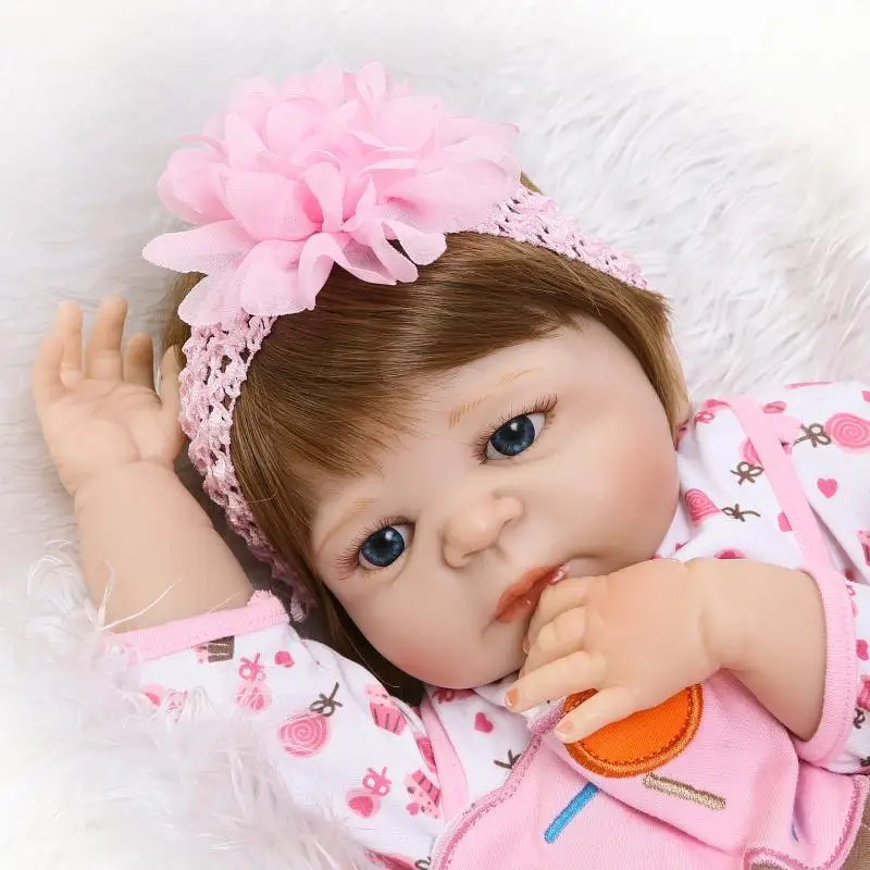 55cm brown hair full Silicone Reborn Baby Dolls 22&quot Toys For Kids Newborn Girl Babies alive Doll Child Birthday Gift blue eyes | Игрушки