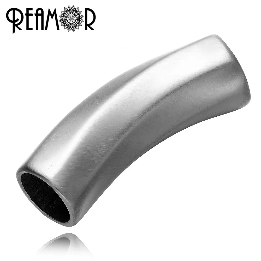 REAMOR 8mm Polishing/Frosted 316l Stainless Steel Bent Silver Color Cylinder European Charms Beads For Leather Bracelet Jewelry | Украшения