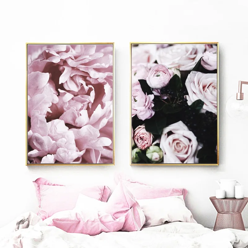 

Nordic Poster Sweet Pink Peony Rose Wall Art Canvas Painting Posters And Prints Wall Pictures For Living Room Bedroom Unframed