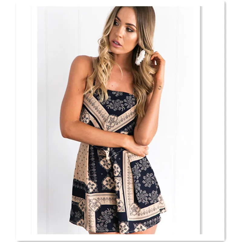 Женский сексуальный Новый Винтажный комбинезон на бретельках Boho с открытой