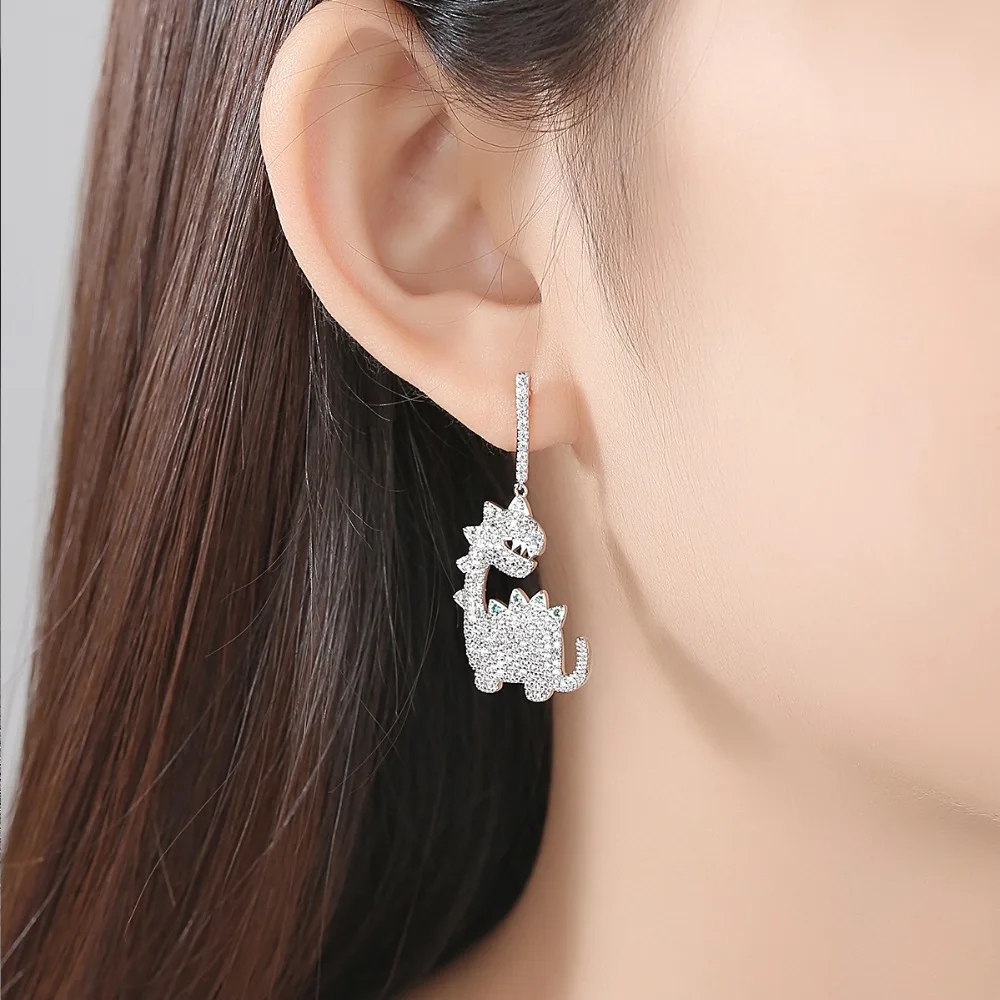 Симпатичные серьги гвоздики LUOTEEMI в форме динозавра для женщин роскошный