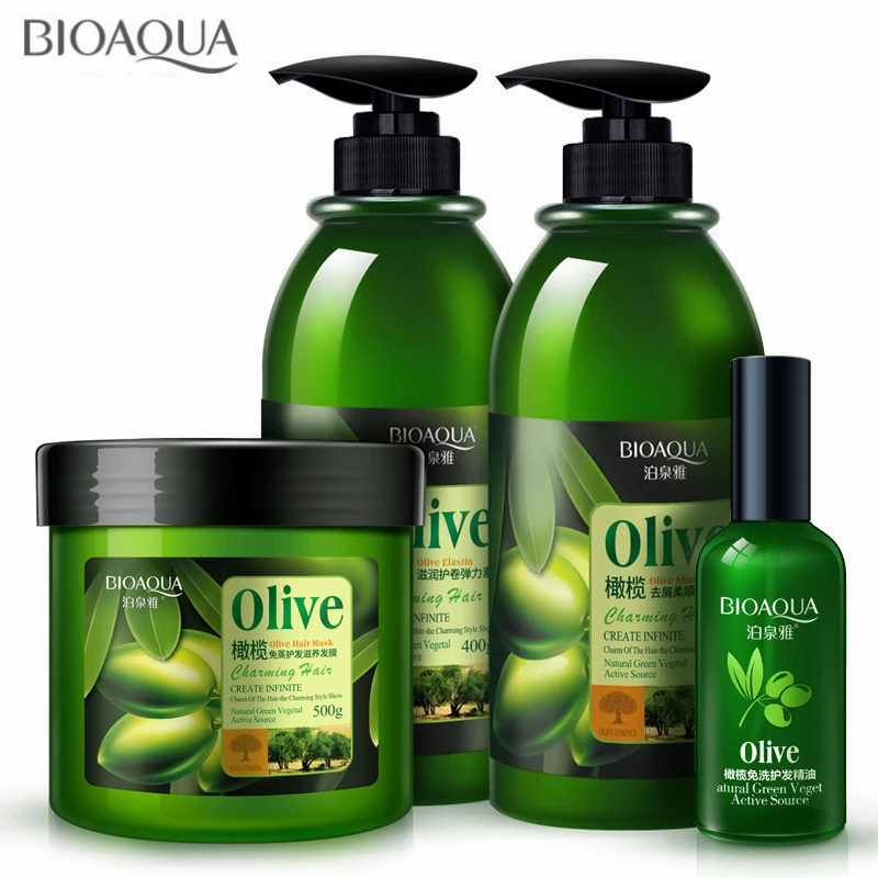 4Pcs/lot Olive Hair Care Set Anti-Dandruff Hair Shampoo Essential Oil Curls Enhancer Hair Mask Repair Frizz For Dry Damaged Hair