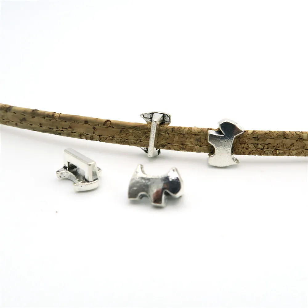 20 шт для 5 мм плоский кожаный слайдер античный серебряный животное собака