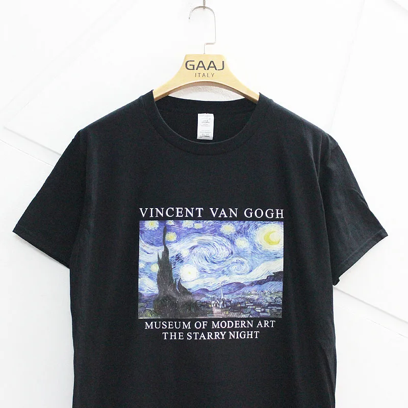 GAAJ Vincent Van Gogh Звездная ночь 100 хлопковая Футболка женская модная футболка с круглым вырезом одежда с коротким рукавом 608P4