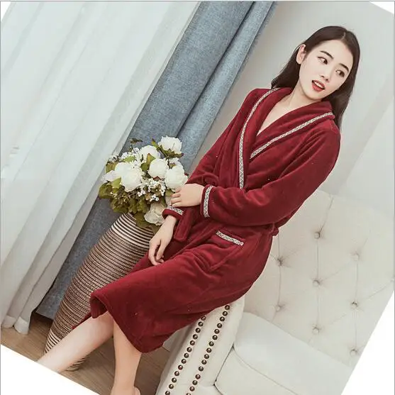 2017 модный фланелевый банный халат с длинным рукавом женский длинный теплый