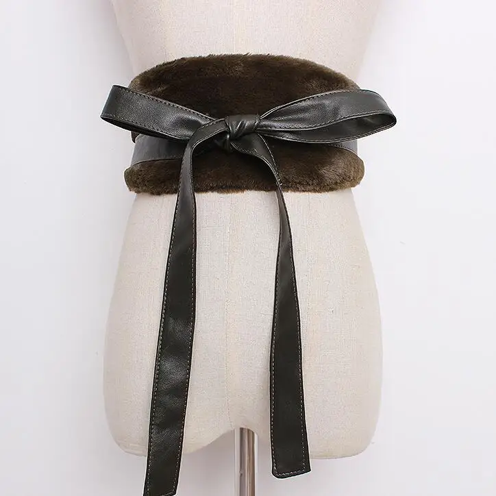 

Women's runway fashion faux fur pu leather Cummerbunds female Dress Corsets Waistband Belts decoration wide belt R1659