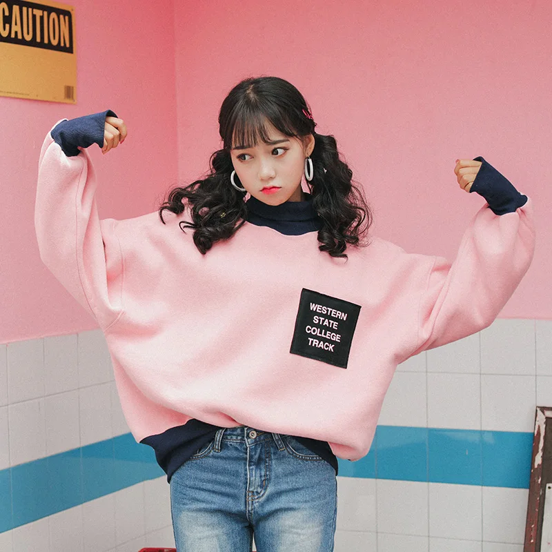 Зимняя женская Толстовка Harajuku Kawaii Топ в стиле &quotпреппи&quot с рукавами &quotлетучая