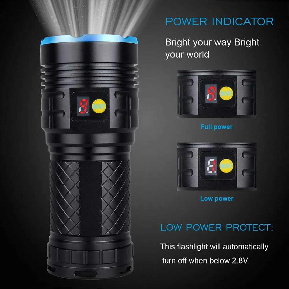 ISHOWTIENDA наиболее Мощность ful светодиодный фонарик 8x XM-L T6 светодиодный Мощность цифровой Дисплей охоты Flashligt батарея для охоты# g20