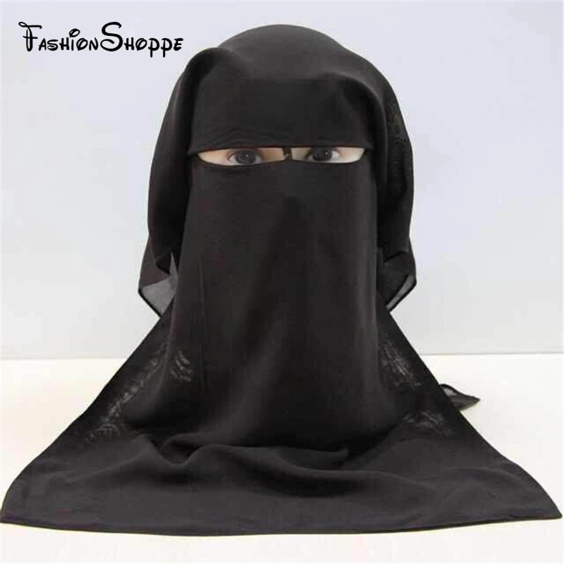 Мусульманская Черная вуаль для лица 3 слоя Женский хиджаб Бурка Niqab Арабский исламский платок обертывание абайя тюрбан головной убор с капюшоном мгновенный