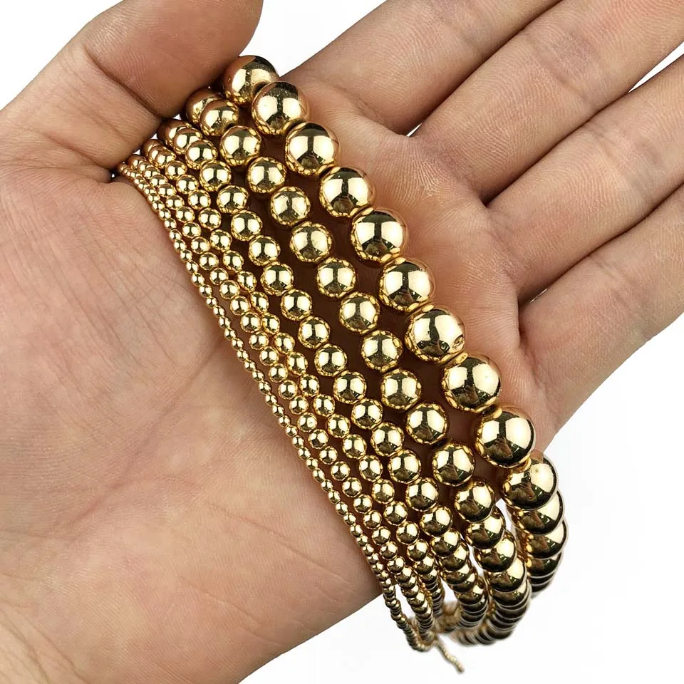 14K Gold JHNBY розовое золото, черный пистолет, серебро, круглые гематитовые бусины натуральный камень 2~ 10 мм свободные бусины ювелирные изделия браслет и ожерелье DIY аксессуары - Цвет: 14K Gold