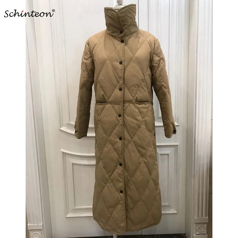 Schinteon, белый утиный пух, ультра-светильник, куртка для женщин, выше колена, один длинный пуховик, верхняя одежда, осень-зима, одежда, Новое поступление