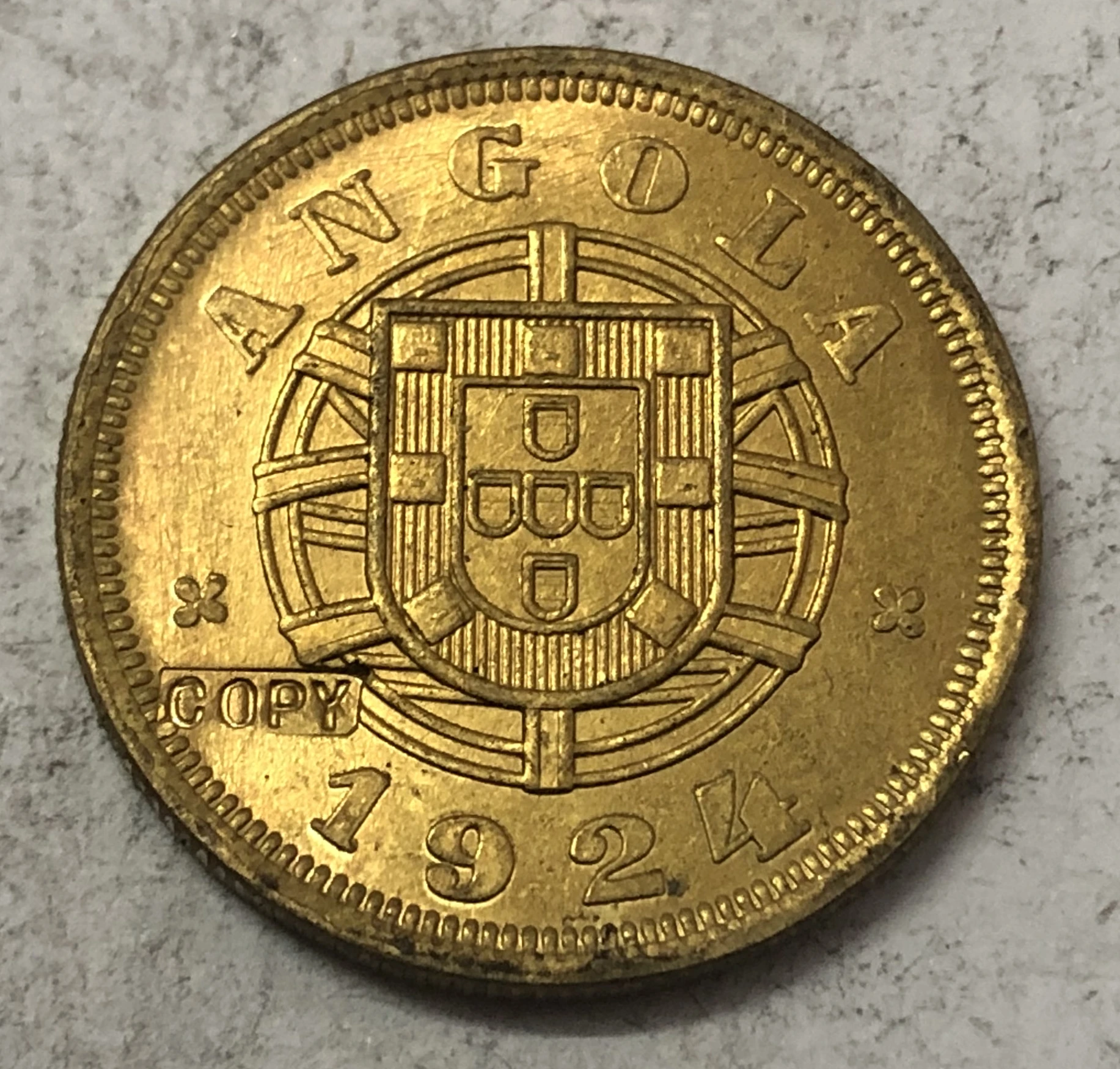 1924 Ангола 5 Centavos медная монета|Безвалютные монеты| |