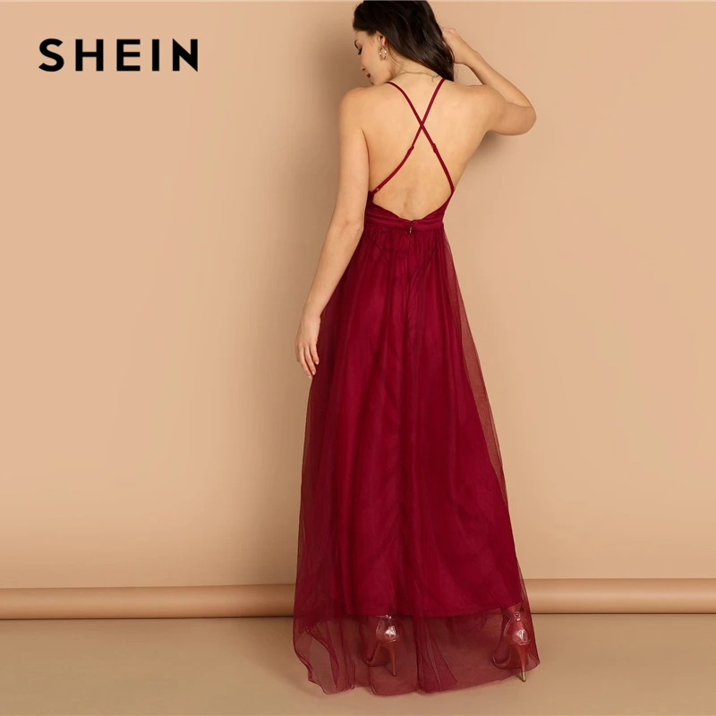 SHEIN Вечернее Платье На Бретельках С Открытой Спиной Макси Платье Без Рукавов
