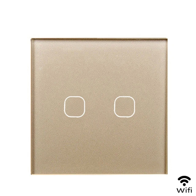WiFi Gold 2gang Minitiger EU/UK wifi умный сенсорный выключатель приложение беспроводной пульт дистанционного света настенный выключатель Хрустальная стеклянная панель работает с Alexa/Google Home - Цвет: WiFi Gold 2gang