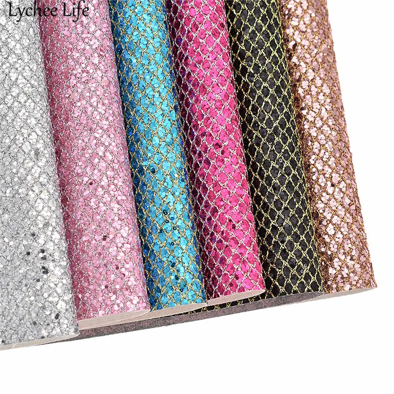 Lychee Life 29x21 см Сетка блеск синтетическая кожа ткань A4 PU ткань DIY ручной работы Швейные принадлежности для одежды украшения