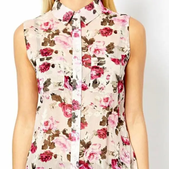 rose print chiffon sleeveless blouse shirt 2014 Europe summer styles ST0022 |