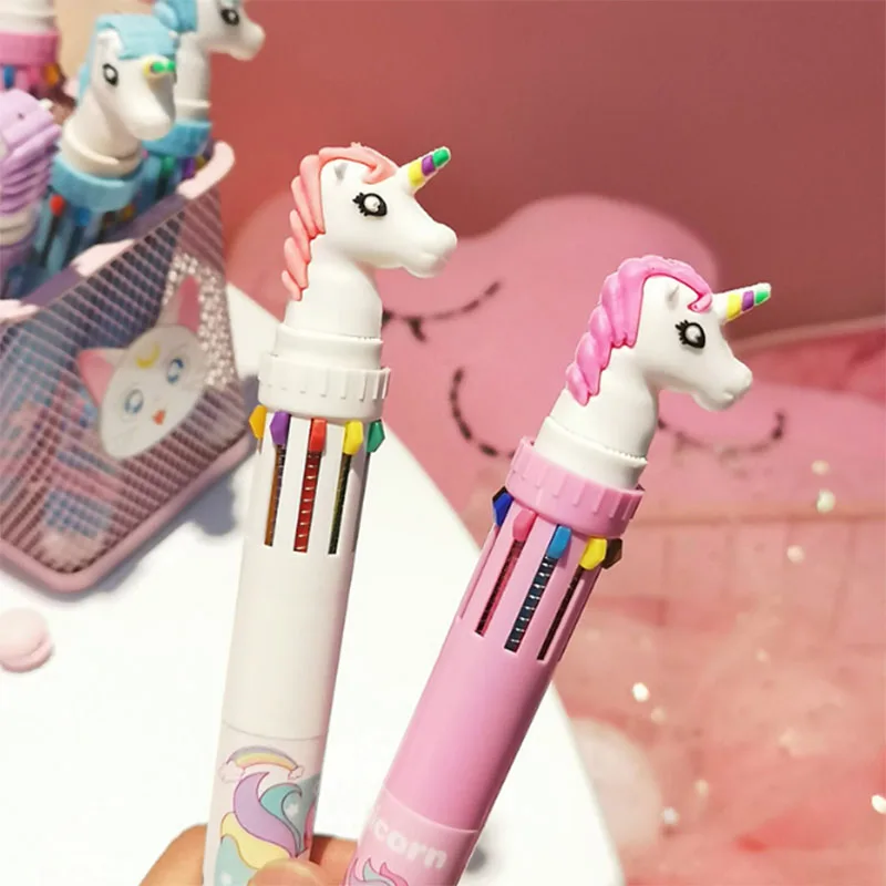 

Cute Creative Kawaii Unicorn Cartoon Ten-Color Ballpoint Pen Multi-Function Multi-Color Ten-Color Press Colorful Pen Stationery