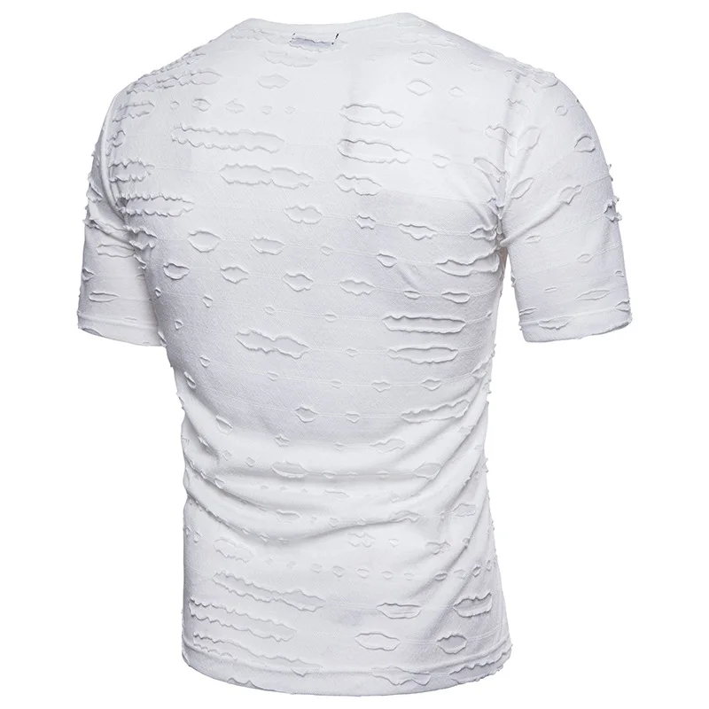 Ripped T Shirt Men 2018 Summer Mens Hip Hop Shirts Casual Slim Fit Tee Homme Short Sleeve Fashion V Hem Male Top Tees | Мужская одежда