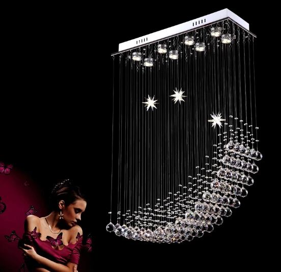 

Modern minimalist LED rectangular dining moon and the stars hanging wire crystal chandelier bar lamps, white / warm white