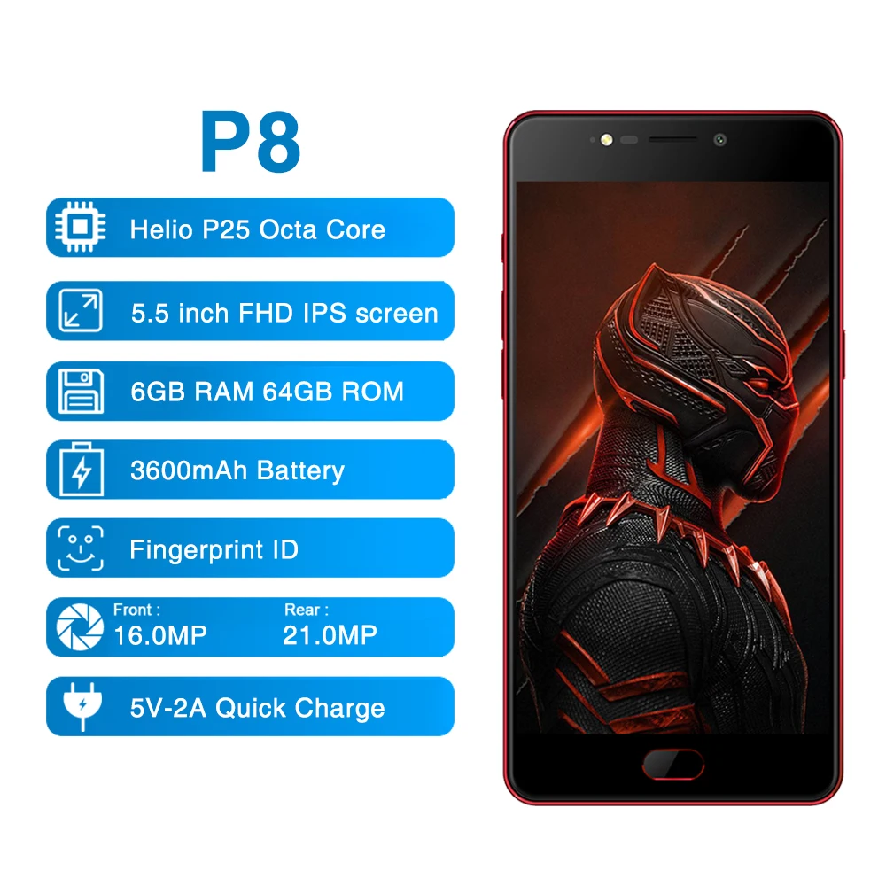 Elephone P8 5 дюймов смартфон Android 7 0 Helio P25 Восьмиядерный 6 ГБ Оперативная память 4G B