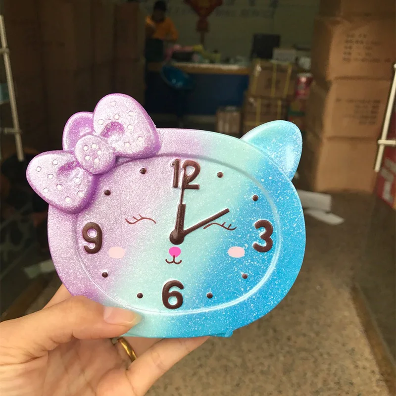 12 см Jumbo Squishy мультфильм котенок будильник Радуга медленный рост красочные часы
