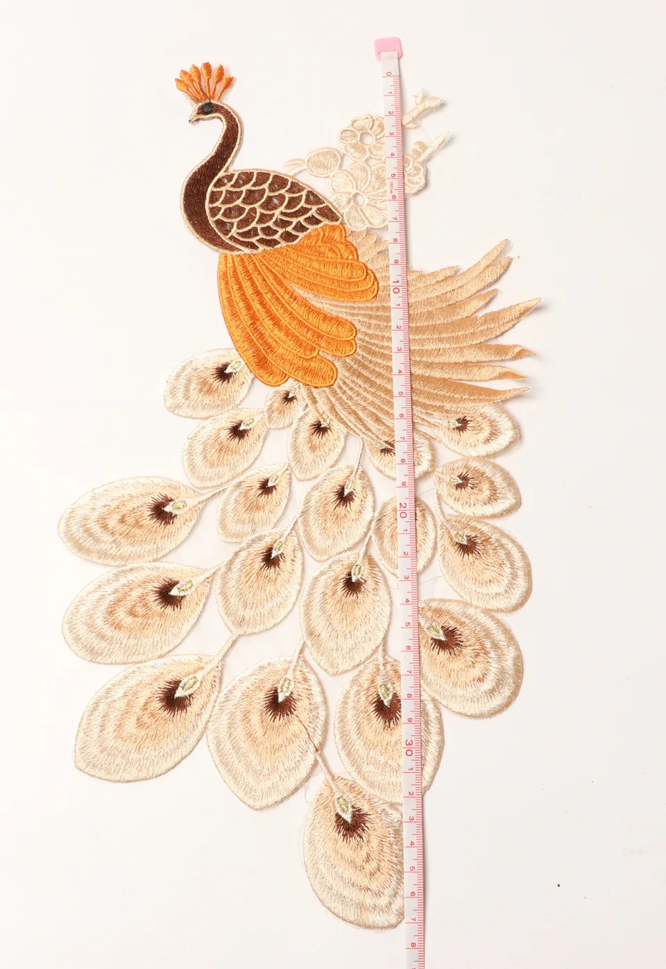 

3D Applique lace embroidery good quality embroidery embroidered gold phoenix applique flowers Peacock