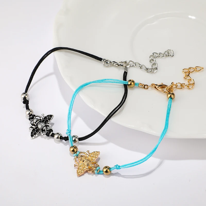 HuaTang Boho черный синий канат многоярусный ножной браслет для женщин Девушка пчела животное настраиваемый Шарм ножной браслет цепочка Ювелирные изделия 7096