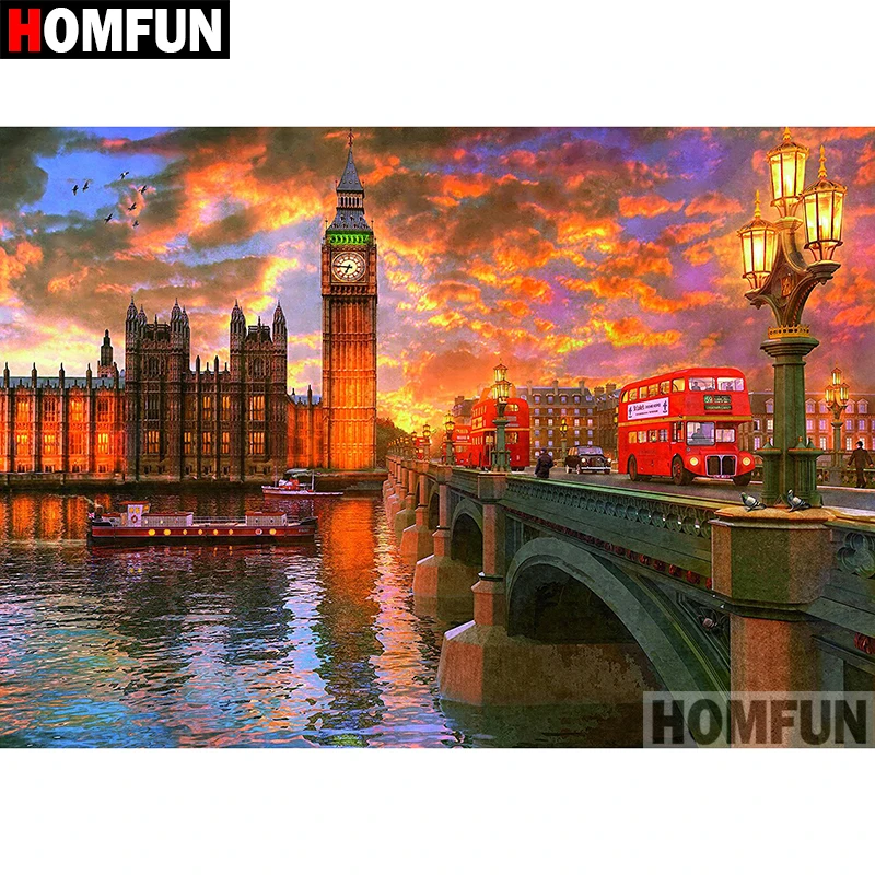 Алмазная 5D картина HOMFUN сделай сам полноразмерная/круглая вышивка мостик мозаика