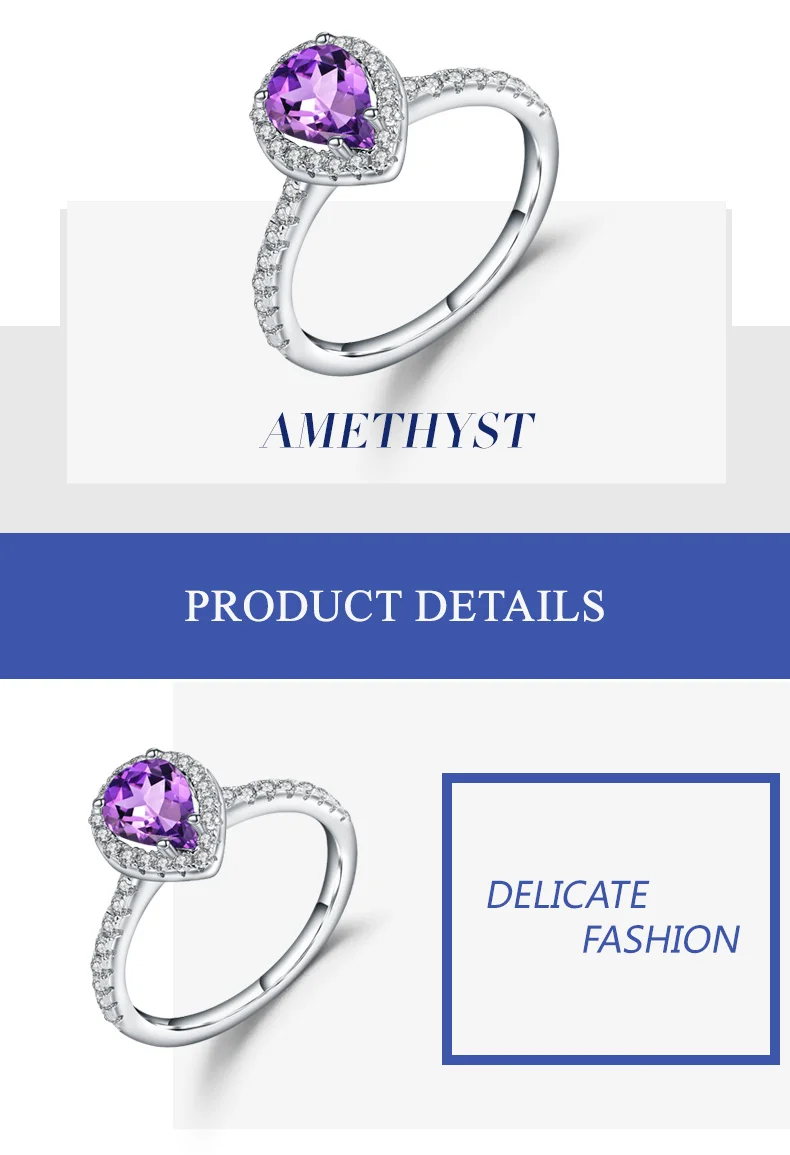 Gem's Ballet 1.08Ct Натуральный Аметист Фиолетовый Свадебные обручальные кольца для женщин 925 пробы Серебряное кольцо романтическое хорошее ювелирное изделие