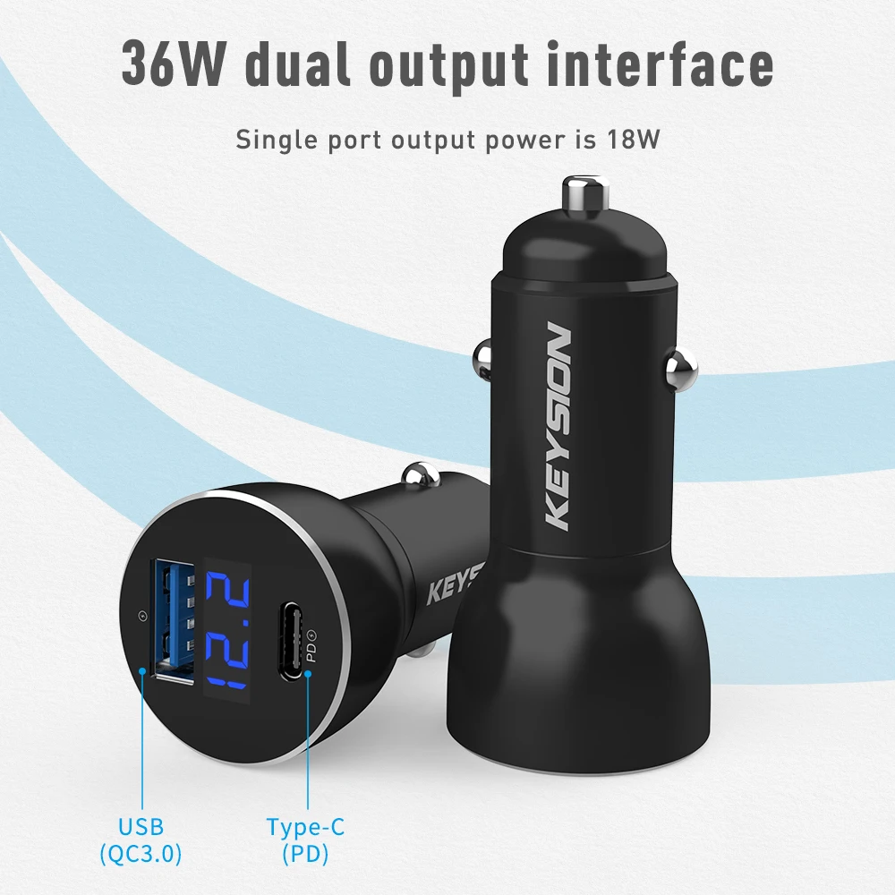 KEYSION Dual USB PD быстрое автомобильное зарядное устройство с цифровым дисплеем USB C Зарядка для iPhone XS Max XR 8 Plus QC 3,0 быстрое зарядное устройство для samsung