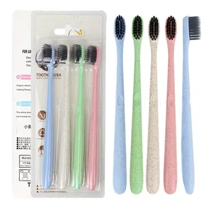 Антибактериальная зубная щетка Smlie из бамбукового угля 4 шт.упак., Мягкая зубная щетка 4 цветов, зубная щетка для ухода за полостью рта