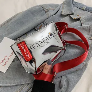 Женские сумки через плечо etail, серебристые сумки с разноцветным широким ремешком и буквенным принтом, лето 2019