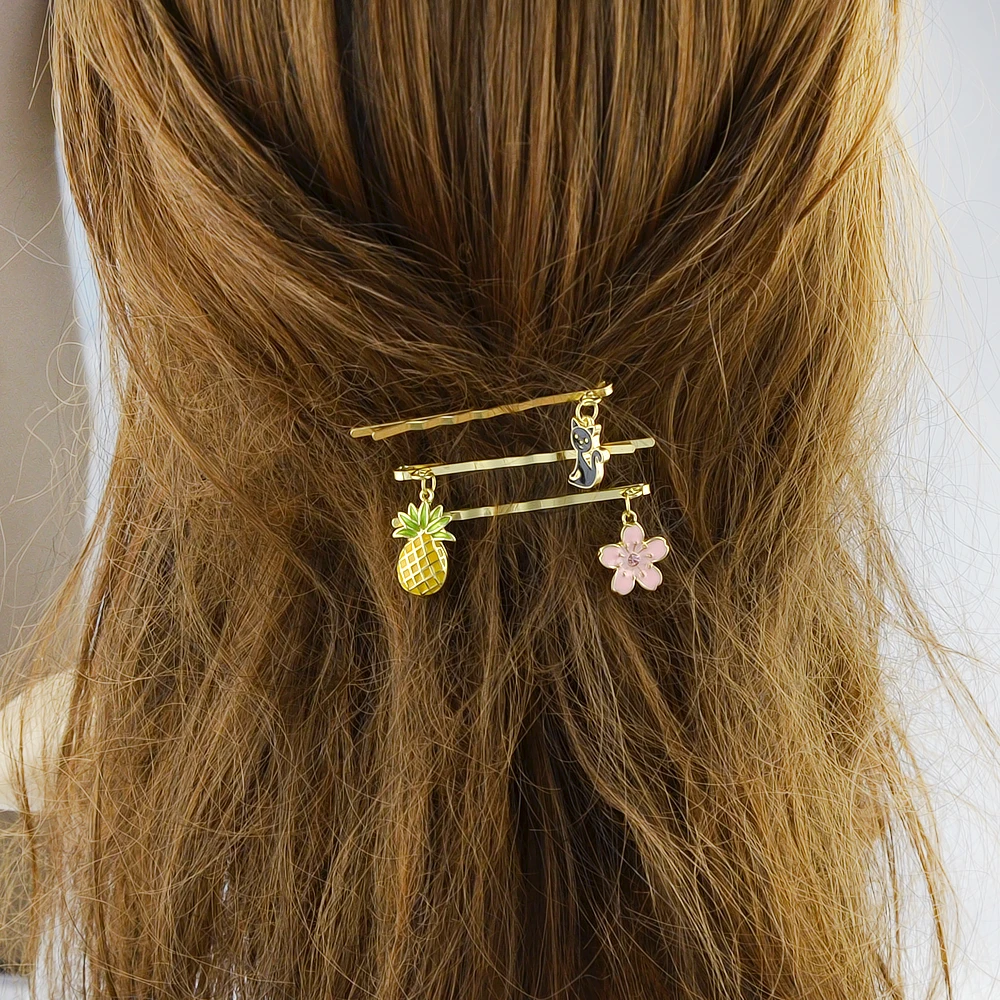 Fanhua моды минималистский Hairwear золото-Цвет заколки ананас розовый цветок черный